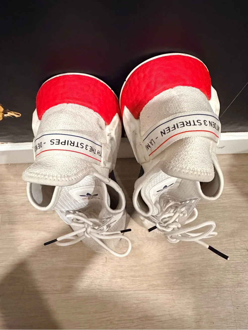 adidas NMD R1 V2 white lush White Low-Top Sneakers with Blue & Red Accents size - Picture 12 of 13